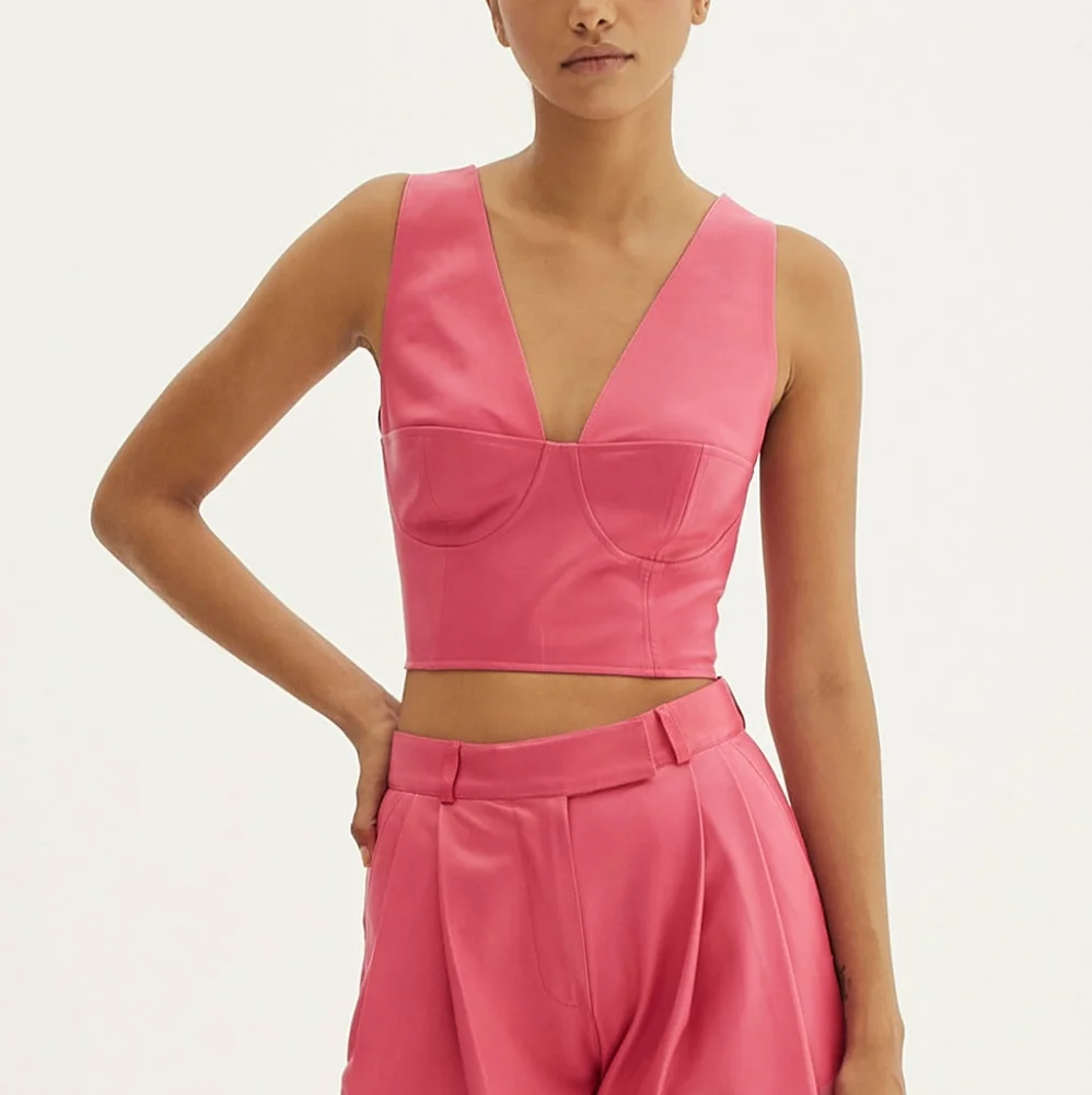 Pink leather adjustable bustier top - Picture 2 of 10